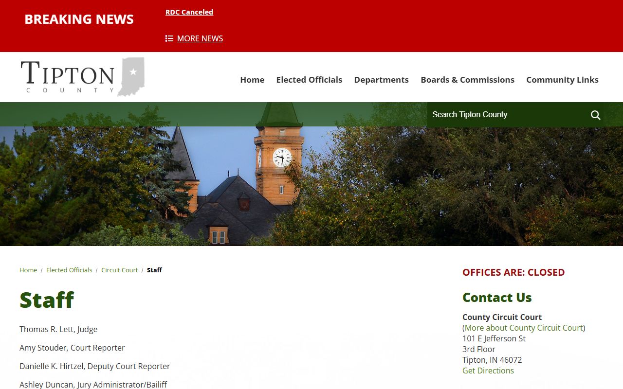 Tipton County court dockets Circuit Court staff page
