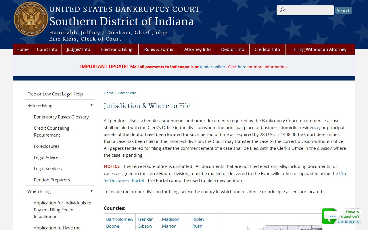 Tipton County Circuit Court records bankruptcy where to file county list