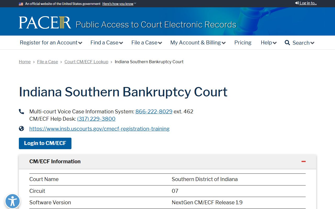 Tipton County Circuit Court records PACER CM ECF lookup for Indiana Southern Bankruptcy
