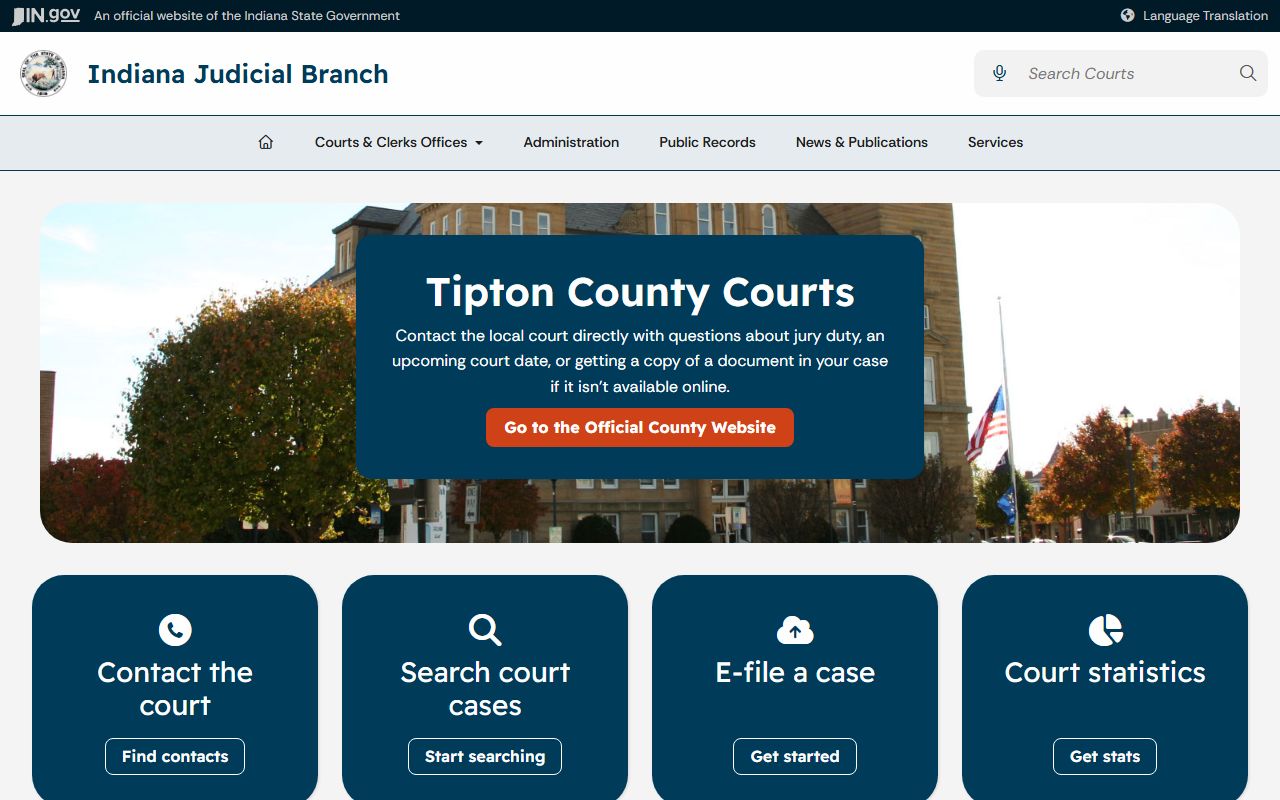 Tipton County court records on Indiana Judicial Branch Tipton County courts page