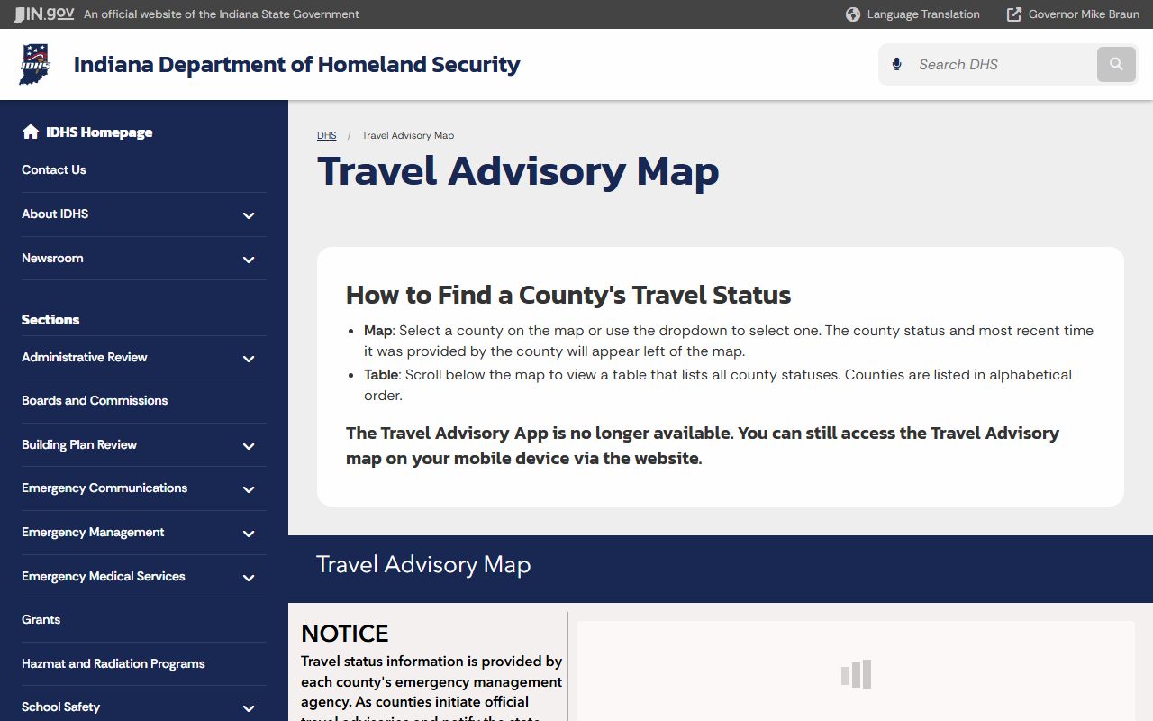 Tipton County court records Indiana travel advisory map