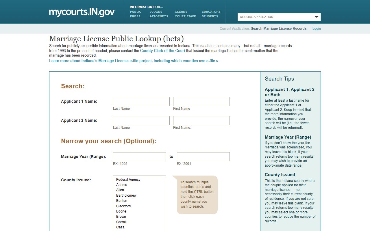 Tipton County marriage records public lookup