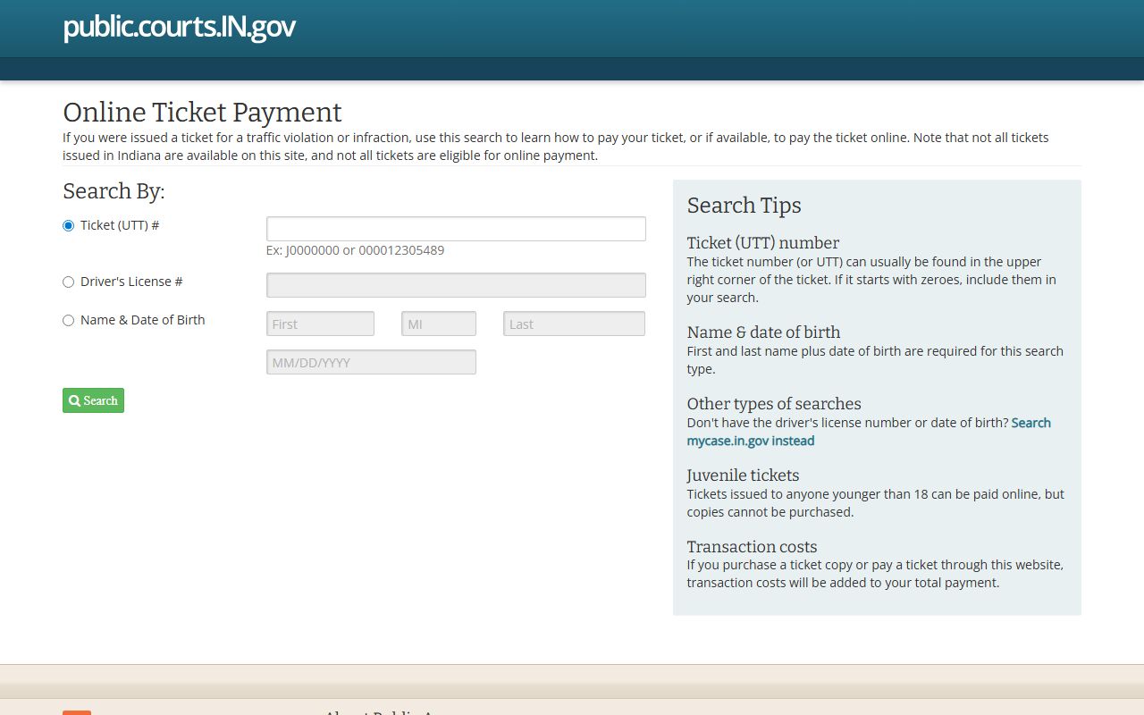 Tipton County traffic court records Indiana court payment portal